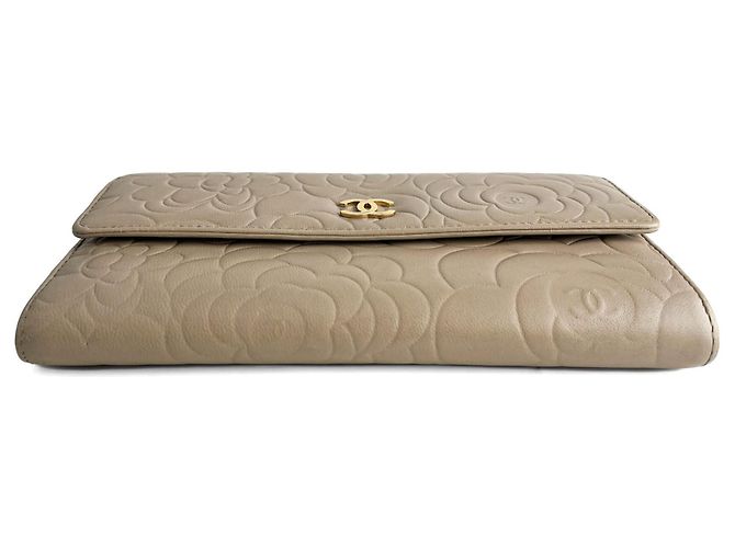 Timeless Chanel Cartera larga de piel de cordero camelia grabada gris - vista 7