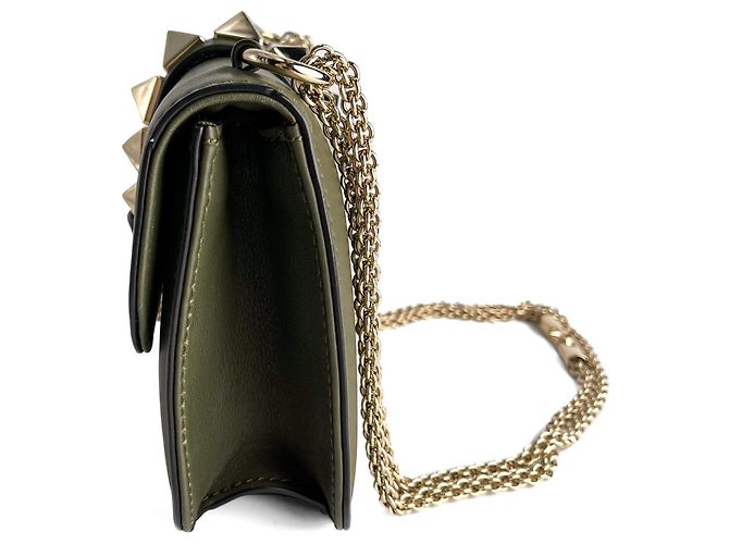 Valentino Garavani Borsa a spalla piccola in pelle di vitello Rockstud Glam Lock verde militare - vista 2