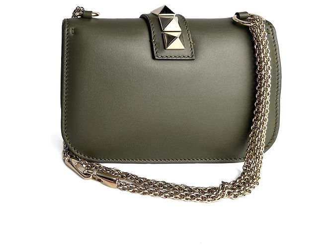 Valentino Garavani Borsa a spalla piccola in pelle di vitello Rockstud Glam Lock verde militare - vista 4
