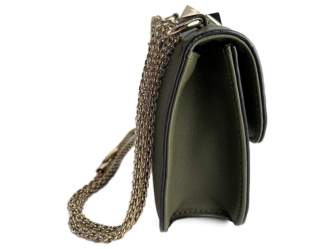 Valentino Garavani Borsa a spalla piccola in pelle di vitello Rockstud Glam Lock verde militare - vista 5