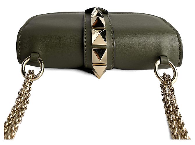 Valentino Garavani Borsa a spalla piccola in pelle di vitello Rockstud Glam Lock verde militare - vista 6