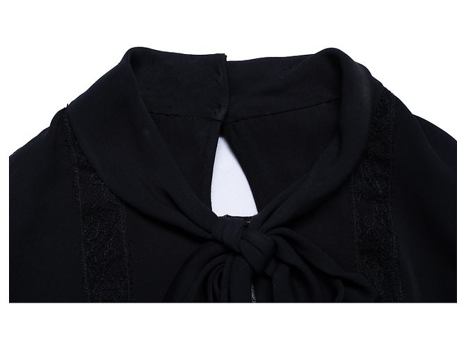 Dolce & Gabbana, blusa nera con fiocco e pizzo Nero - vista 6