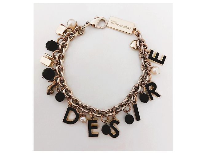Delizioso bracciale DOLCE & GABBANA acciaio dorato charms "Desire" Nero Bianco D'oro - vista 11