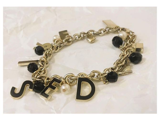 Delizioso bracciale DOLCE & GABBANA acciaio dorato charms "Desire" Nero Bianco D'oro - vista 8