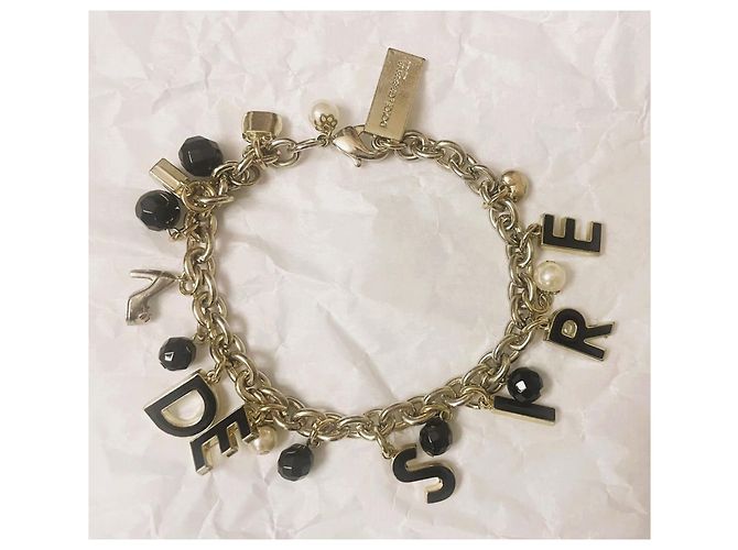 Delizioso bracciale DOLCE & GABBANA acciaio dorato charms "Desire" Nero Bianco D'oro - vista 9