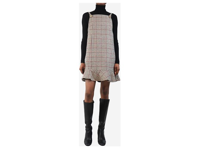 Ganni Braun karierte Wollmischung Mini-Kleid - Größe UK 6 - Ansicht 3