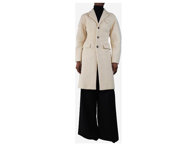 Bottega Veneta Cremefarbener schwerer Boucle-Mantel - Größe UK 4 Roh - Ansicht 3