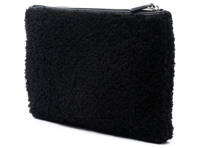 Pochette piatta FF in shearling nero Fendi - vista 2