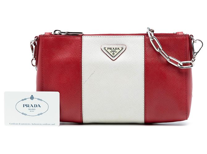 Prada Rote Bicolor Saffiano Lux Umhängetasche - Ansicht 7