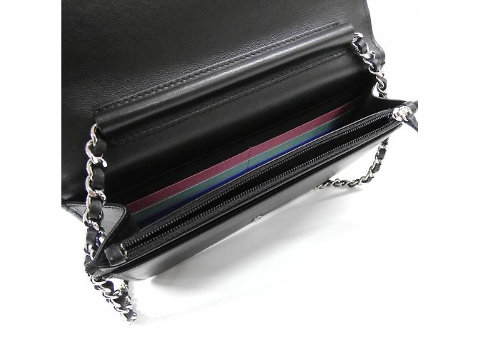 Chanel 81991 Portafoglio a Catena in Pelle di Agnello Nera Nero - vista 10
