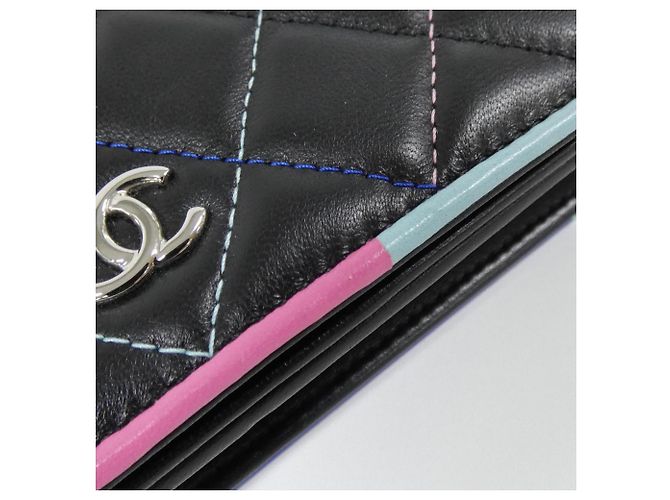 Chanel 81991 Portafoglio a Catena in Pelle di Agnello Nera Nero - vista 4