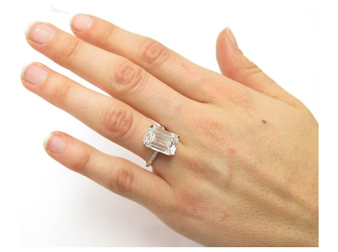 Autre Marque NEUER SOLITÄR-DIAMANTRING EMERALD CUT 7CT GRÖSSE 55 18K WEISSGOLD Silber - Ansicht 20