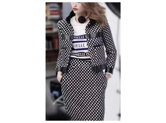 Chanel 17B Metropolitan Checker Sequin Leather Trim Zip Up Jacket FR 42 Black White - view 11