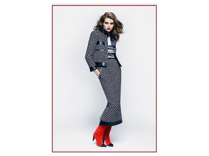 Chanel 17B Metropolitan Checker Sequin Leather Trim Zip Up Jacket FR 42 Black White - view 2