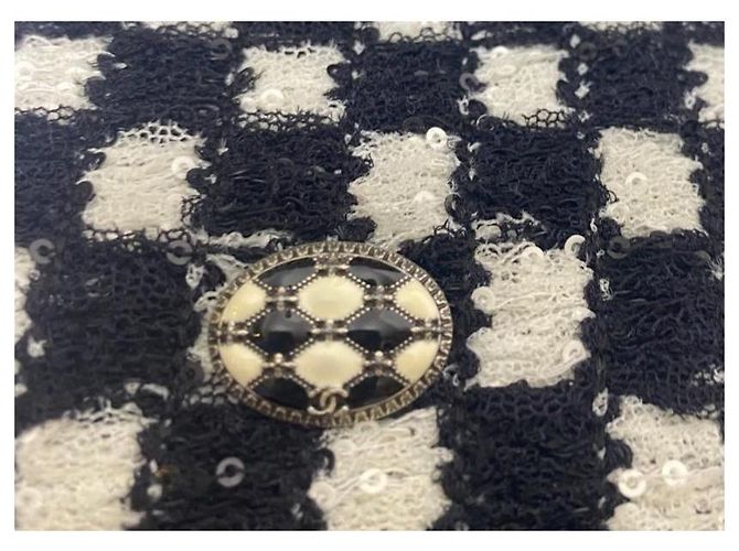 Chanel 17B Metropolitan Checker Sequin Leather Trim Zip Up Jacket FR 42 Black White - view 4