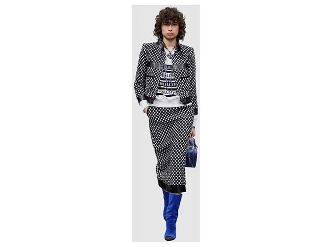 Chanel 17B Metropolitan Checker Sequin Leather Trim Zip Up Jacket FR 42 Black White - view 7