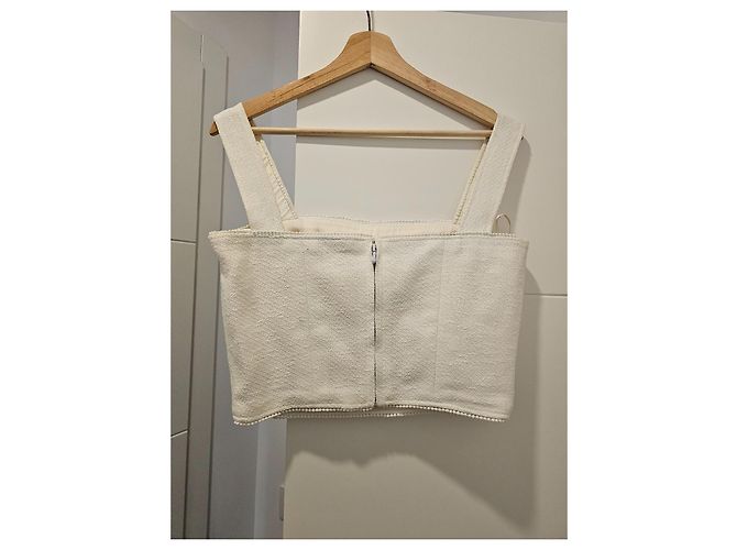 Top Bustier Chanel Cropped de Tweed Marfil Blanco - vista 9