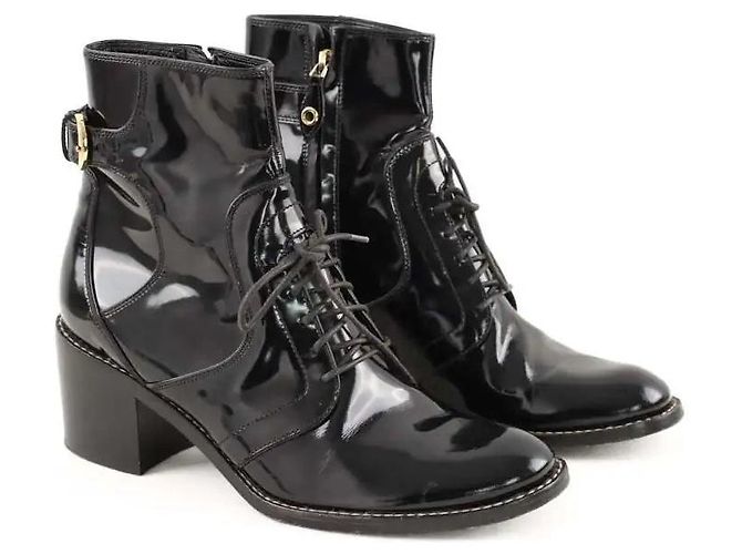 Louis Vuitton Botas de charol negras con cordones Negro - vista 3