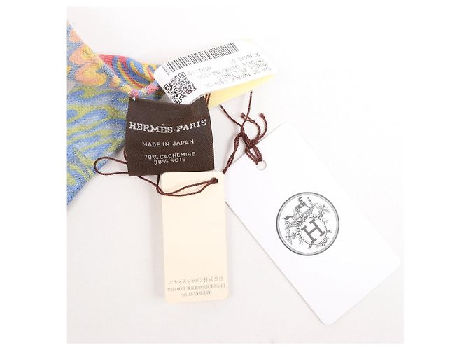Hermès Fazzoletto Carré 90 "MARBLE EX-LIBRIS" in cashmere e seta multicolore Grigio - vista 11