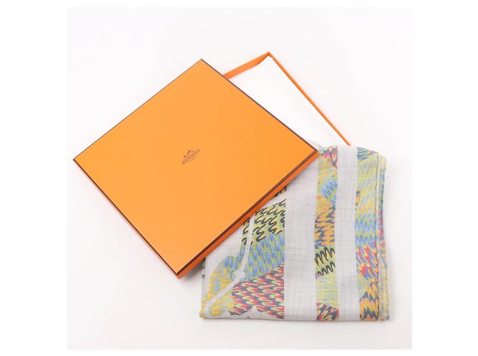 Hermès Fazzoletto Carré 90 "MARBLE EX-LIBRIS" in cashmere e seta multicolore Grigio - vista 15