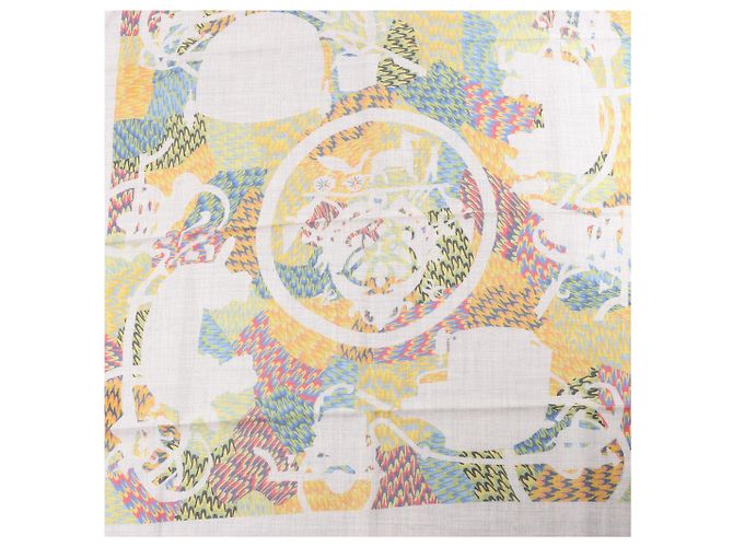 Hermès Fazzoletto Carré 90 "MARBLE EX-LIBRIS" in cashmere e seta multicolore Grigio - vista 9