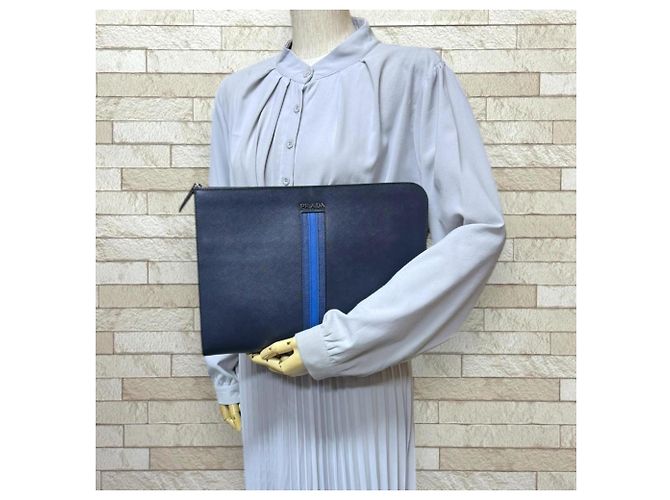 Prada Saffiano Clutch Tasche Blau Marineblau - Ansicht 2