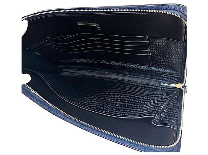 Prada Saffiano Clutch Tasche Blau Marineblau - Ansicht 6