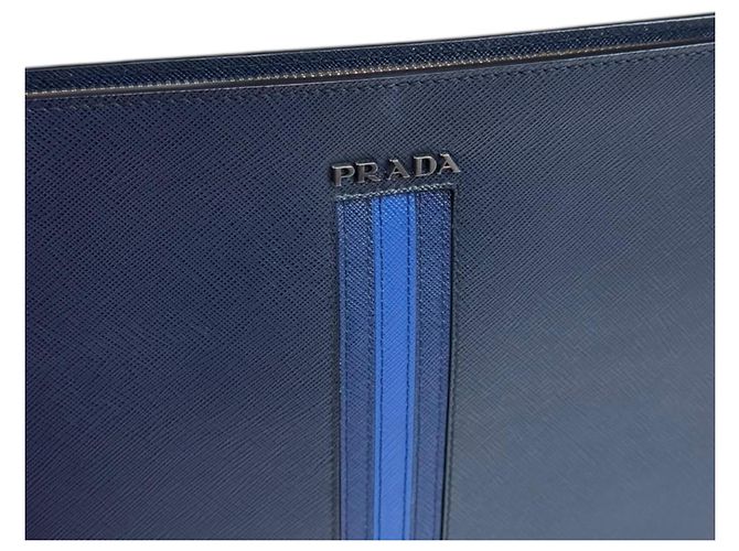 Prada Saffiano Clutch Tasche Blau Marineblau - Ansicht 8