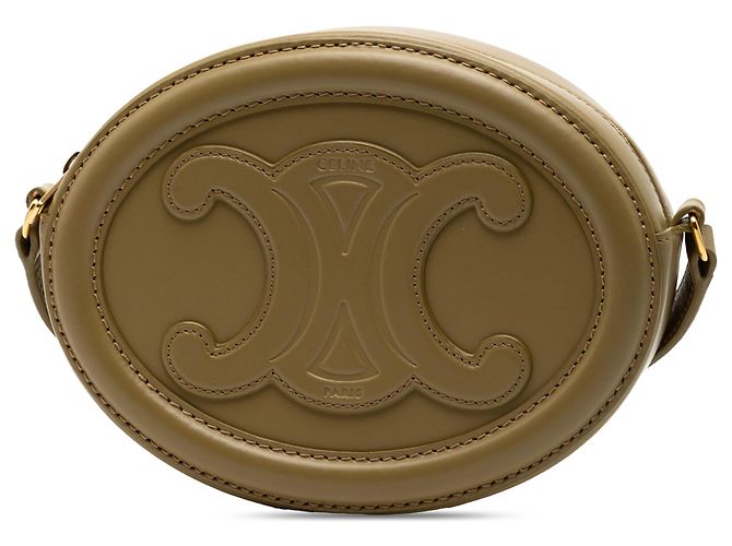 Céline Celine Verde Piccola Borsa in Pelle di Vitello Triomphe Ovale a Spalla Verde oliva - vista 2