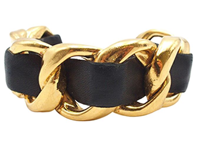 Pulseira de corrente trançada em couro banhada a ouro da Chanel Dourado - vista 2