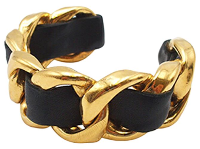 Pulseira de corrente trançada em couro banhada a ouro da Chanel Dourado - vista 3