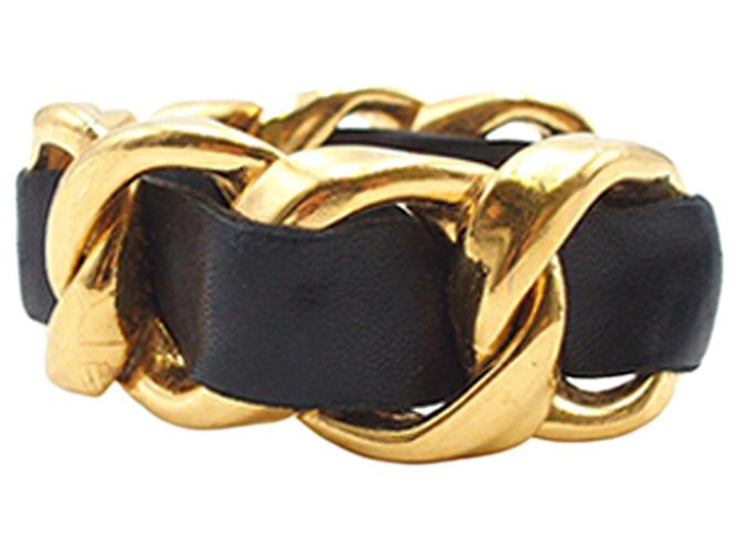 Pulseira de corrente trançada em couro banhada a ouro da Chanel Dourado - vista 4