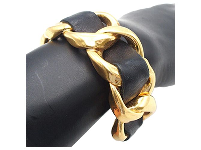Pulseira de corrente trançada em couro banhada a ouro da Chanel Dourado - vista 8