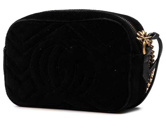 Gucci Mini GG Marmont Nero in Velluto Matelassé Decorato con Cristalli - vista 2
