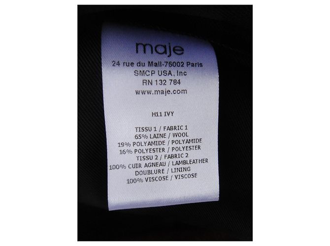 Maje Biker Jacket Black and Red Wool and Lamb Leather - view 5