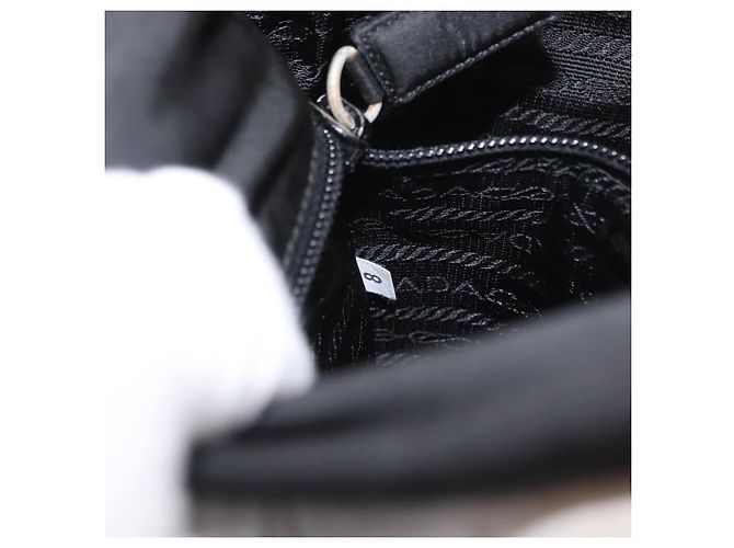 Borsa Messenger con Patta Prada Logo Tessuto Piccola Nero - vista 6