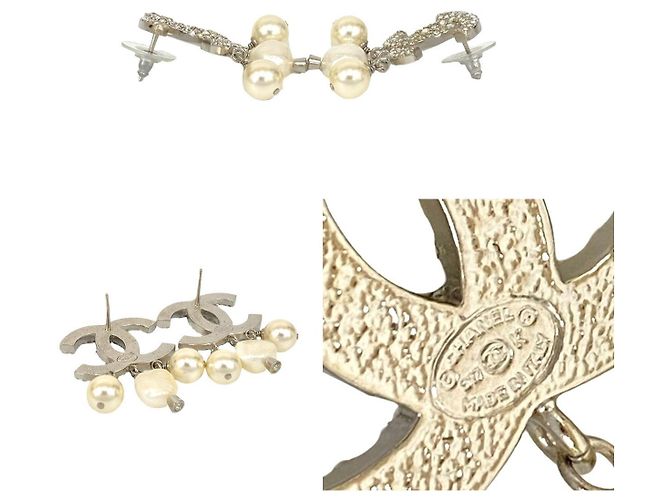 Timeless Orecchini in perla finta Chanel Coco Mark Argento Metallico - vista 3