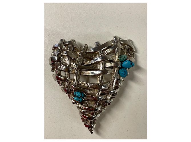 Christian Lacroix Spilla a forma di cuore intrecciata in argento con turchese - vista 10