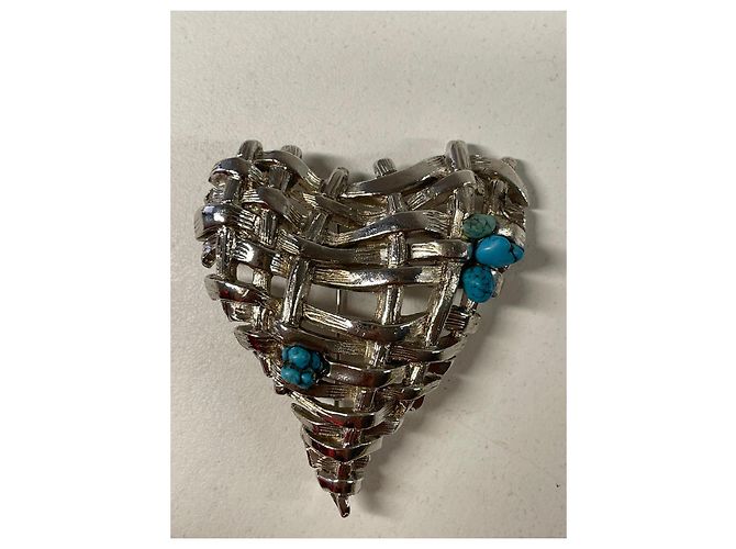Christian Lacroix Spilla a forma di cuore intrecciata in argento con turchese - vista 3
