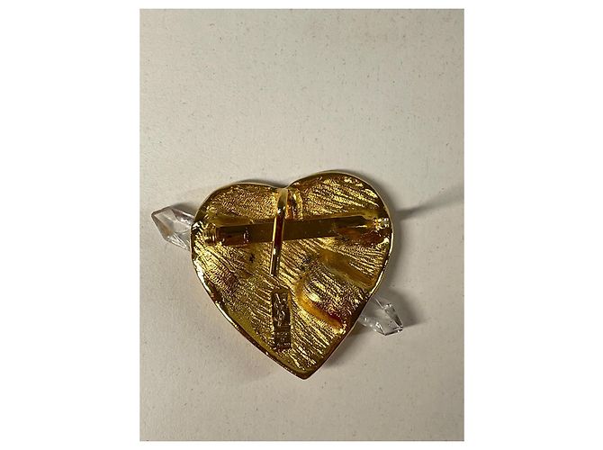 Yves Saint Laurent Spilla a forma di cuore dorata con cristalli - vista 3