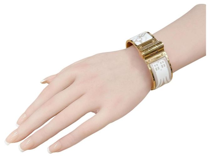 Pulsera Bangle Charnière Hermès Blanco Beige Dorado - vista 2