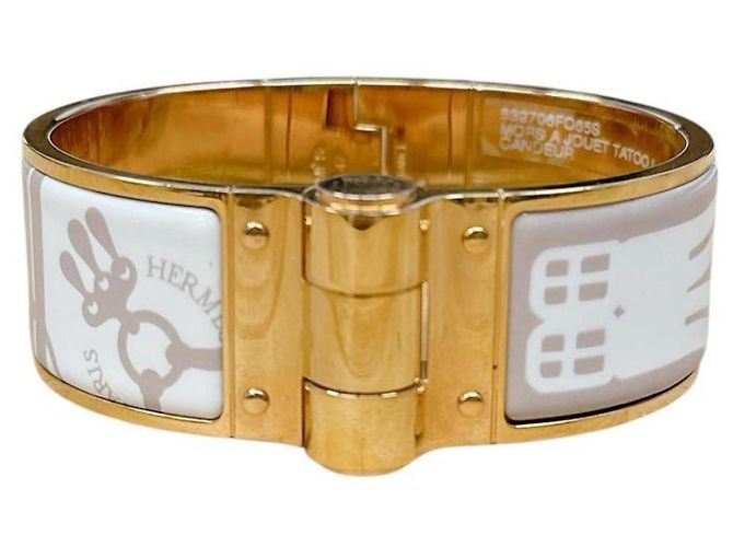 Pulsera Bangle Charnière Hermès Blanco Beige Dorado - vista 3