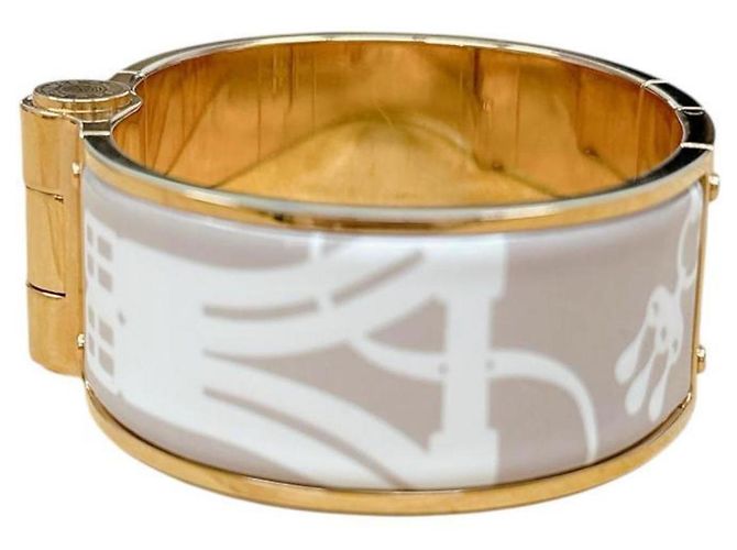 Pulsera Bangle Charnière Hermès Blanco Beige Dorado - vista 5
