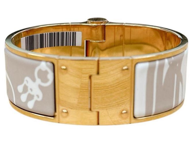 Pulsera Bangle Charnière Hermès Blanco Beige Dorado - vista 6