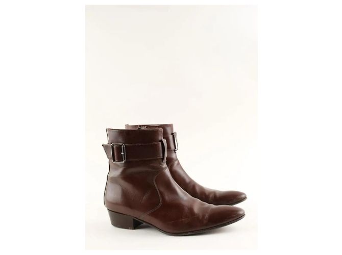Autre Marque Botas de cuero marrón Castaño - vista 3