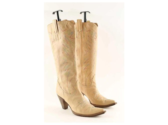 Chloé Beige Leder-Stiefel - Ansicht 3