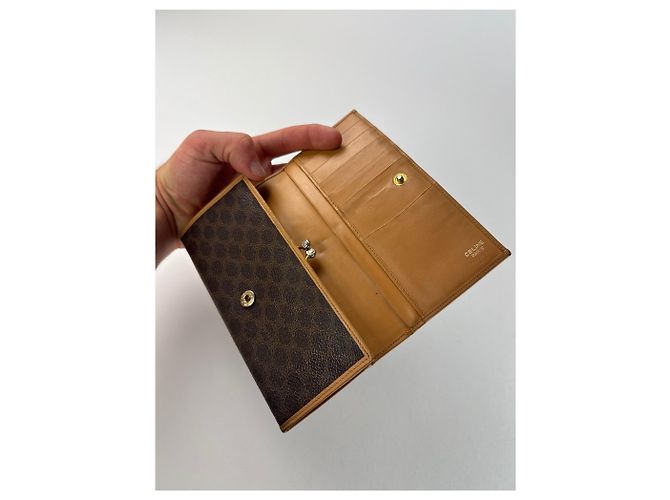 Céline Vintage Celine Paris Triomphe Monogram Leather Wallet Brown - view 4