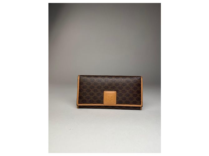 Céline Vintage Celine Paris Triomphe Monogram Leather Wallet Brown - view 9