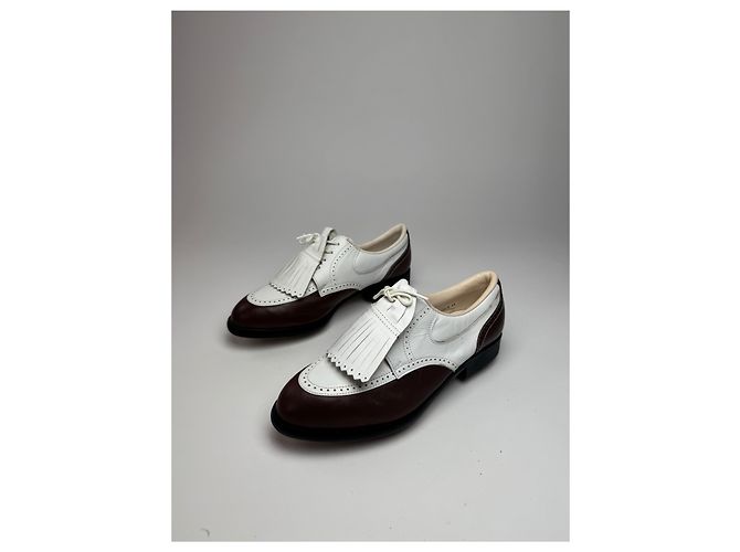 Scarpe da golf in pelle vintage Balenciaga / Budapester nero bianco 24cm - vista 2