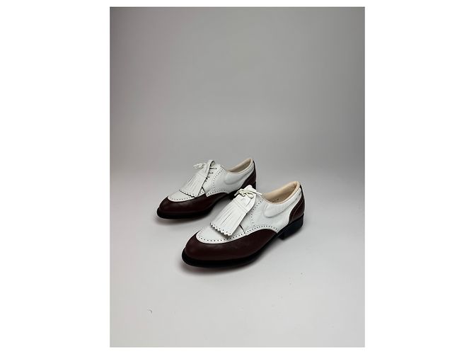 Scarpe da golf in pelle vintage Balenciaga / Budapester nero bianco 24cm - vista 6
